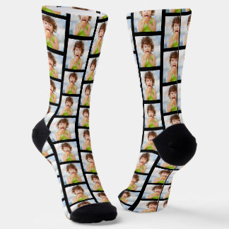 Chaussette All Over One Photo Collage Cute Pattern Black