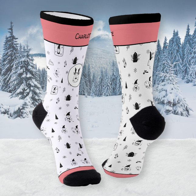 Chaussette Amusant Nordique Gnomes Rennes Arbres d'hiver (Funny Nordic Gnomes Reindeer Winter Trees Socks ©Susanne Sachers - Sunny Mind 🌞)