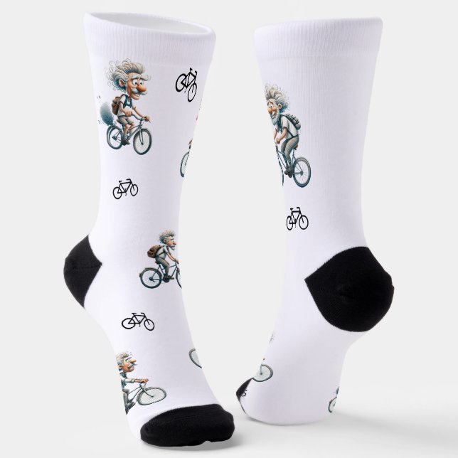 Chaussette Amusant Vieux homme sur un vélo pour les fans de v (Angulaire)