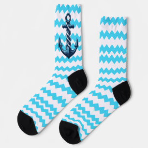 Chaussette Ancre bleue avec des vagues bleues