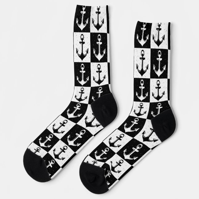 Chaussette Ancre de À damiers en noir et blanc (Gauche)