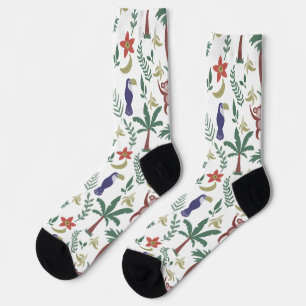 Chaussette Animaux tropicaux sans soudure motif macaw et sing