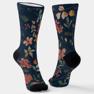 Chaussette Antique aquarelle Imprimer floral sur marine
