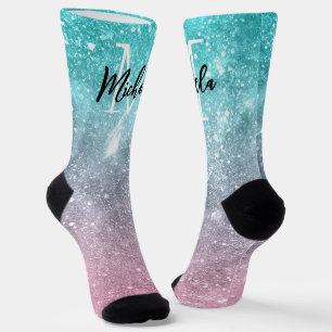 Chaussette Aqua blue Pink ombre mer galaxie abstraite Monogra