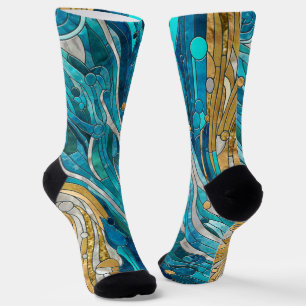 Chaussette Aquamarine River Mosaic Art Abstrait
