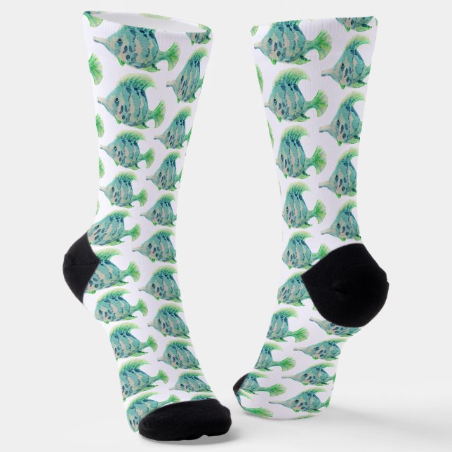 Chaussette Aquarelle Animal Art Blue Tropical Fish (Angulaire)