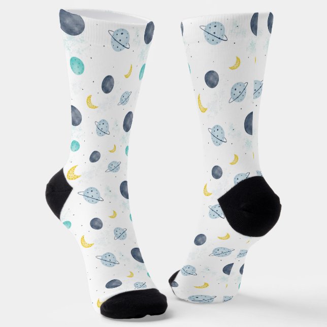 Chaussette Aquarelle Blue Space Planet Motif (Angulaire)