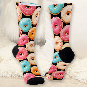 Chaussette Aquarelle Colorful Donut Motif Black Name Chausset