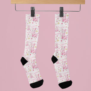 Chaussette Aquarelle Llama rose XOXO