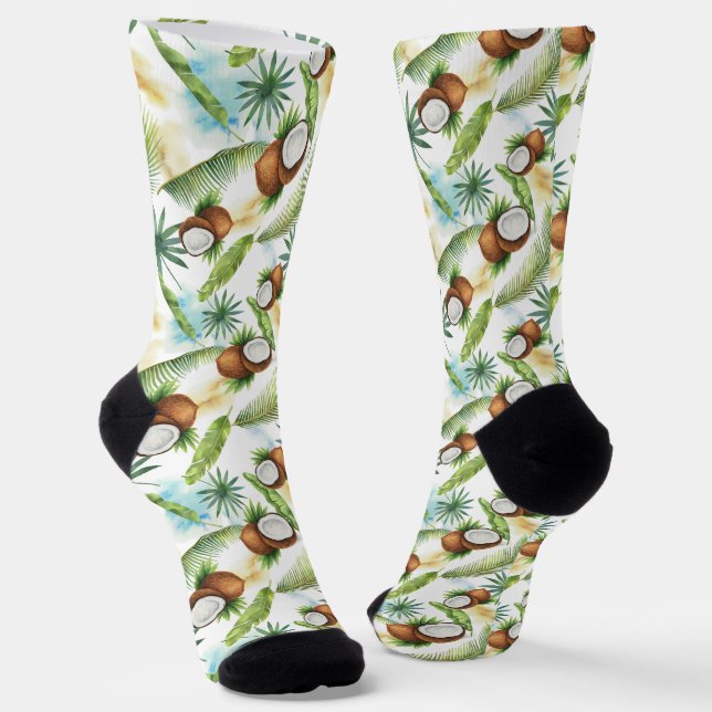 Chaussette Aquarelle Motif de noix de coco tropicale (Angulaire)