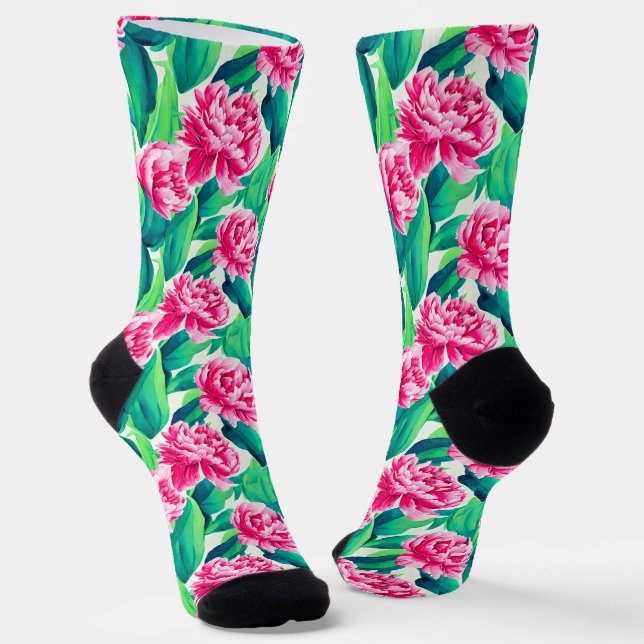 Chaussette Aquarelle Pink Peonis Imprimer (Angulaire)
