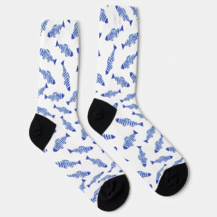 Chaussette Aquarelle rayée poisson de mer bleu