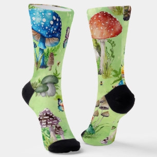 Chaussette Aquarelle Whimsical Mushroom Garden