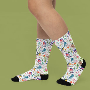 Chaussette Aquarelles colorées oiseaux et fleurs motif