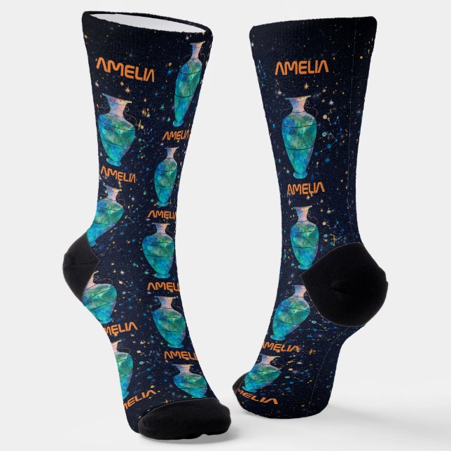 Chaussette Aquarius Constellation Zodiaque Aquarelle Galaxie (Angulaire)