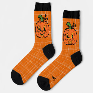 Chaussette Araignée Citrouille orange Halloween Jack-o'-lante
