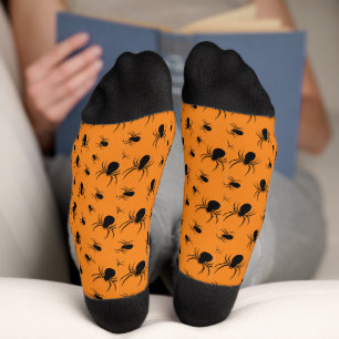 Chaussette Araignées Halloween motif noir et orange