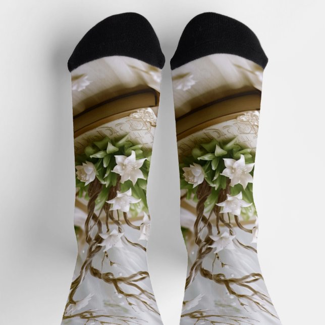 Chaussette Arbre à fleurs qui pousse à partir d'un livre (Haut)