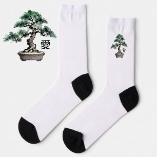 Chaussette Arbre Bonsaï Calligraphie Japonaise de l'Amour de 