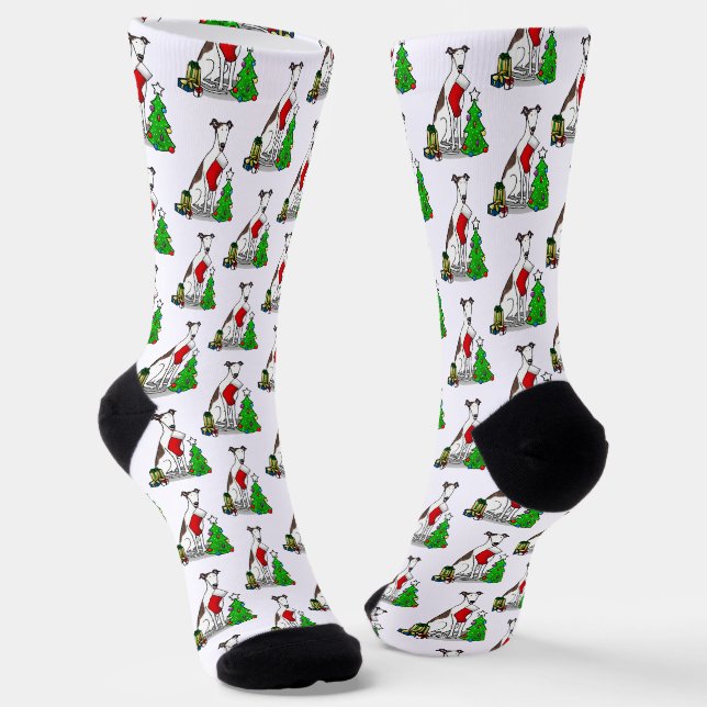 Chaussette Arbre de Noël 2 Greyhound (blanc broché) Chien Amu (Angulaire)