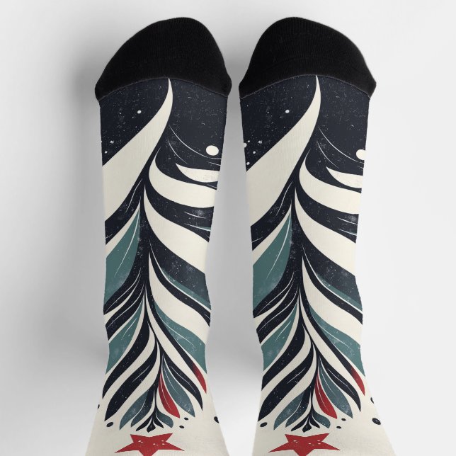 Chaussette Arbre de Noël Abstrait avec étoile rouge (Haut)