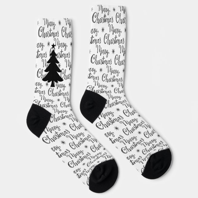 Chaussette Arbre de Noël en noir et blanc (Droite)