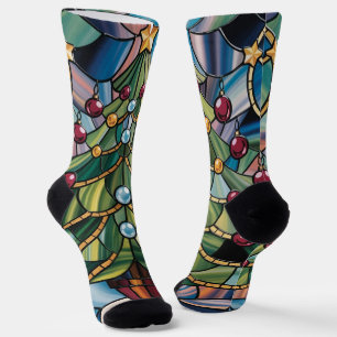 Chaussette Arbre de Noël en verre coloré de style Tiffany