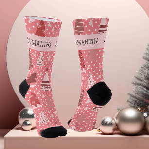 Chaussette Arbre de Noël rose personnalisé pour les fêtes de 
