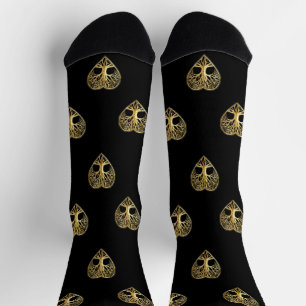Chaussette Arbre doré coeur de vie motif noir