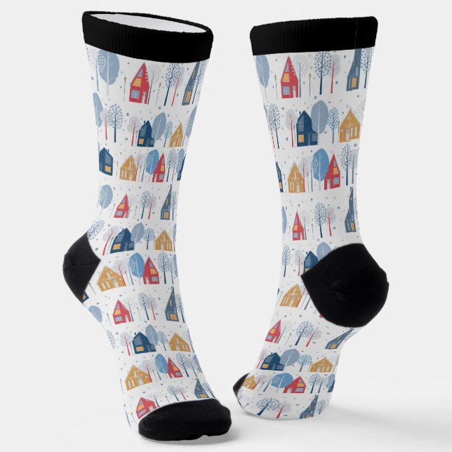 Chaussette Arbres de Noël et maisons motif (Angulaire)