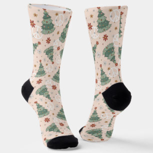Chaussette Arbres de Noël et signes de paix Motif