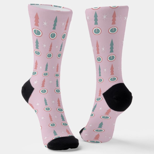 Chaussette Arbres de Noël Snowflakes Motif vert rose (Angulaire)