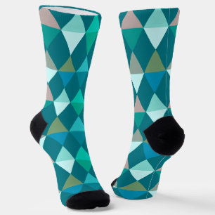 Chaussette Arlequin / motif diamant - Turquoise et Aqua