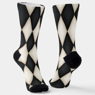Chaussette Arlequin noir et blanc Diamant Check Motif Amusant