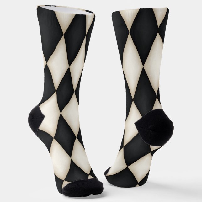 Chaussette Arlequin noir et blanc Diamant Check Motif Amusant (Angulaire)