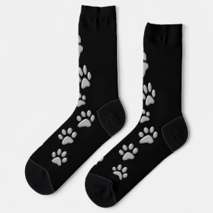Chaussette Arrière - plan noir Silver Dog Paws Motif d'impres