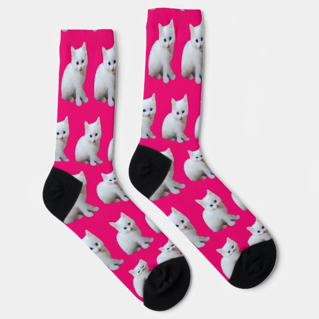 Chaussette Arrière - plan rose chaton blanc (Droite)