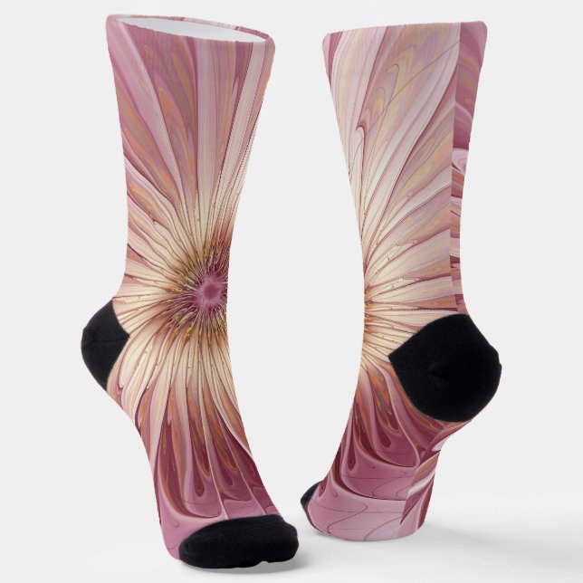Chaussette Art Abstrait Fractal Fleur & Tons de Bourgogne (Angulaire)
