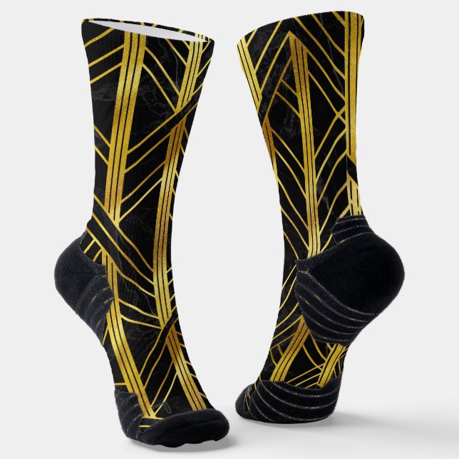 Chaussette Art déco géométrique doré sur marbre noir (Angulaire)