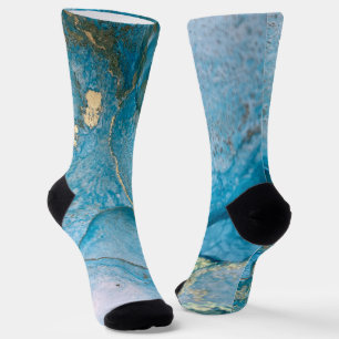 Chaussette Art Liquide Abstrait Encre Alcoolique Sarcelle Et