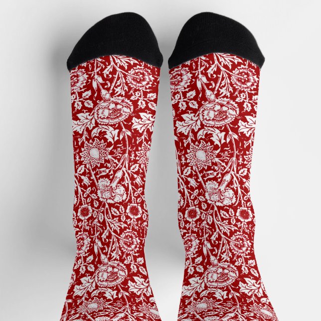 Chaussette Art Nouveau Carnation Damask, rouge et blanc (Haut)