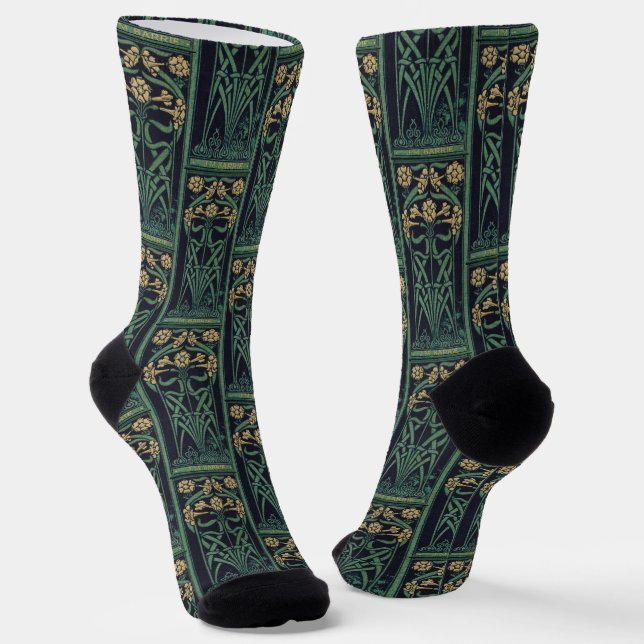 Chaussette Art Nouveau Floral Or & Vert (Angulaire)