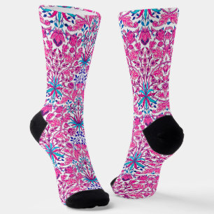 Chaussette Art Nouveau Hyacinth Print, Fuchsia rose