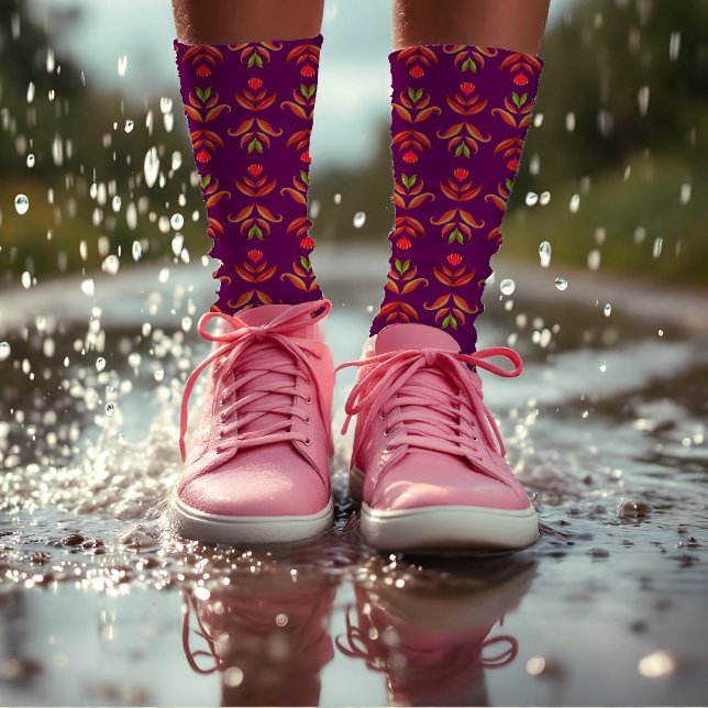 Chaussette Art populaire élégant Floral Rustique & Joli Bourg (Créateur téléchargé)