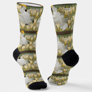 Chaussette Art vintage perroquet cacatoès vert sauge magnolia