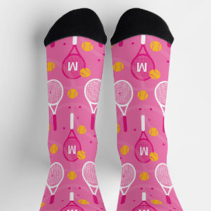 Chaussette Avec monogramme motif de raquettes de tennis rose 