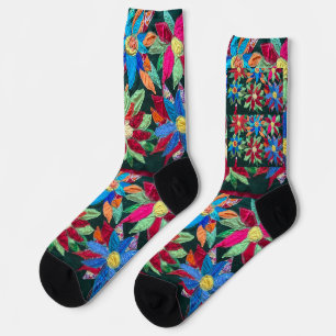 Chaussette Aveugle marche à travers les fleurs.