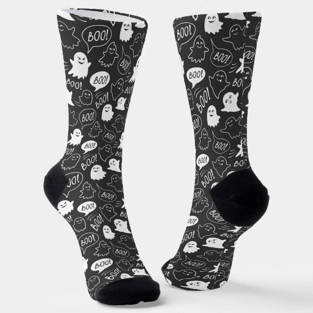 Chaussette B&W Cute Doodle Halloween Motif (Angulaire)