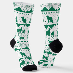 Chaussette Balayage nordique Animaux D'Hiver Vert Et Blanc