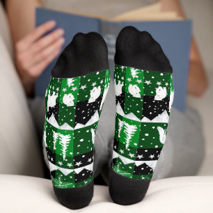 Chaussette Baleine nordique Animaux d'hiver Bison vert Plaid